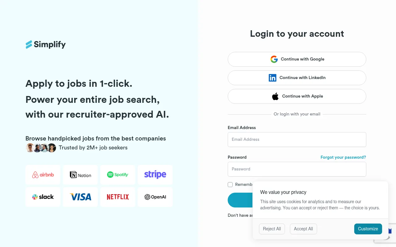 Screenshot of simplify.jobs